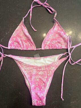 Bright Swimwear Pink Floral two piece String Bikini (15 for just the top)